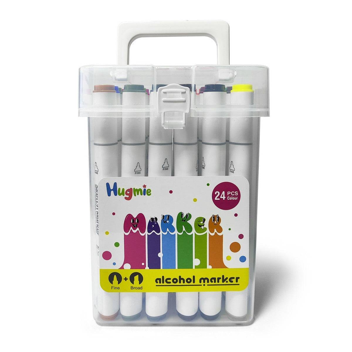 HugmieToys 24-piece Double Tipped Permanent Marker Pens set in a compact storage case. Great for beginners and professionals.
